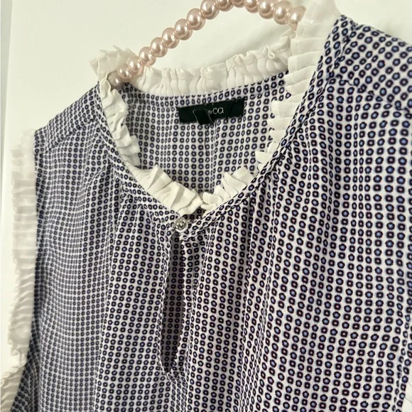 Sleeveless Blue Check Ruffle-Trim Top - Picture 6 of 8